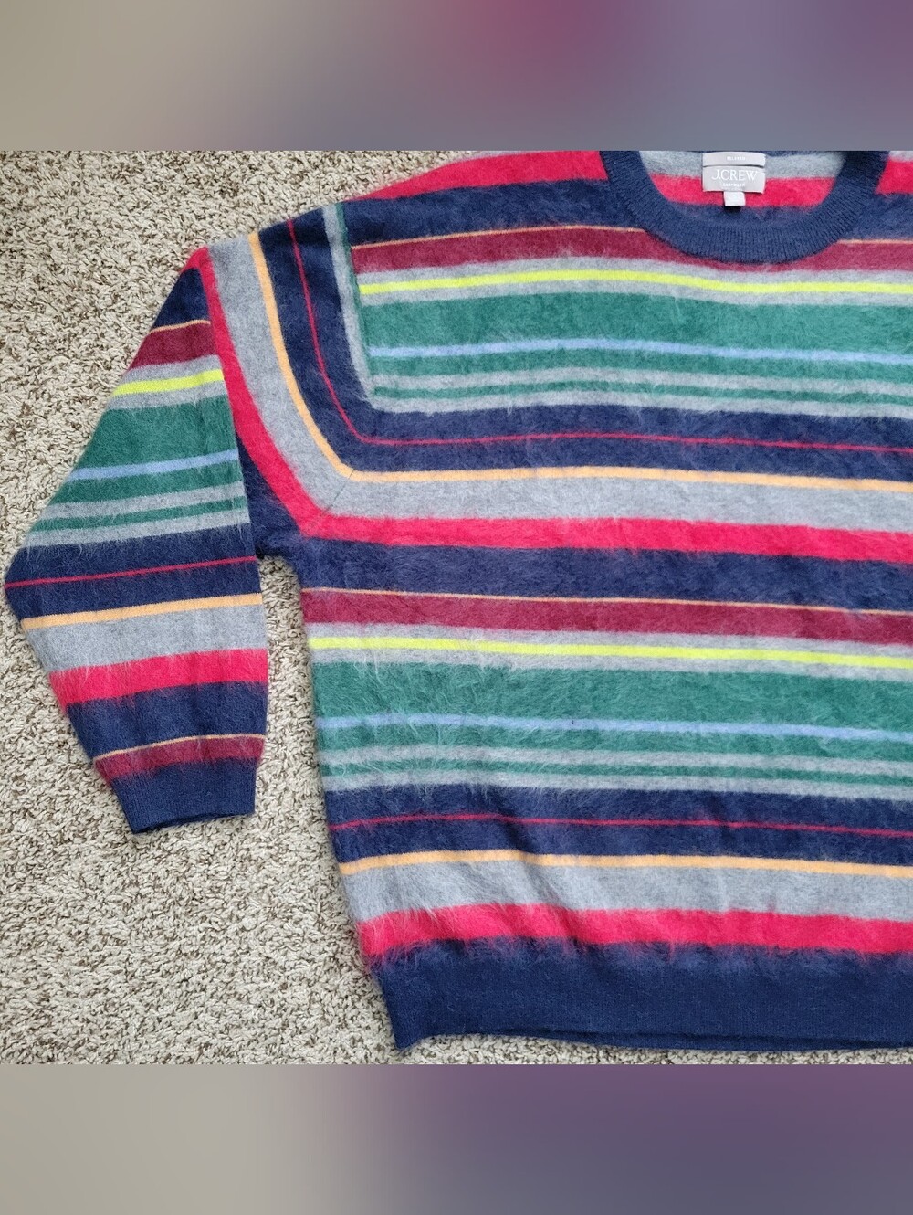 J. Crew Brushed Cashmere Relaxed Crewneck Sweater Vintage Stripe Striped Large - Picture 3 of 8